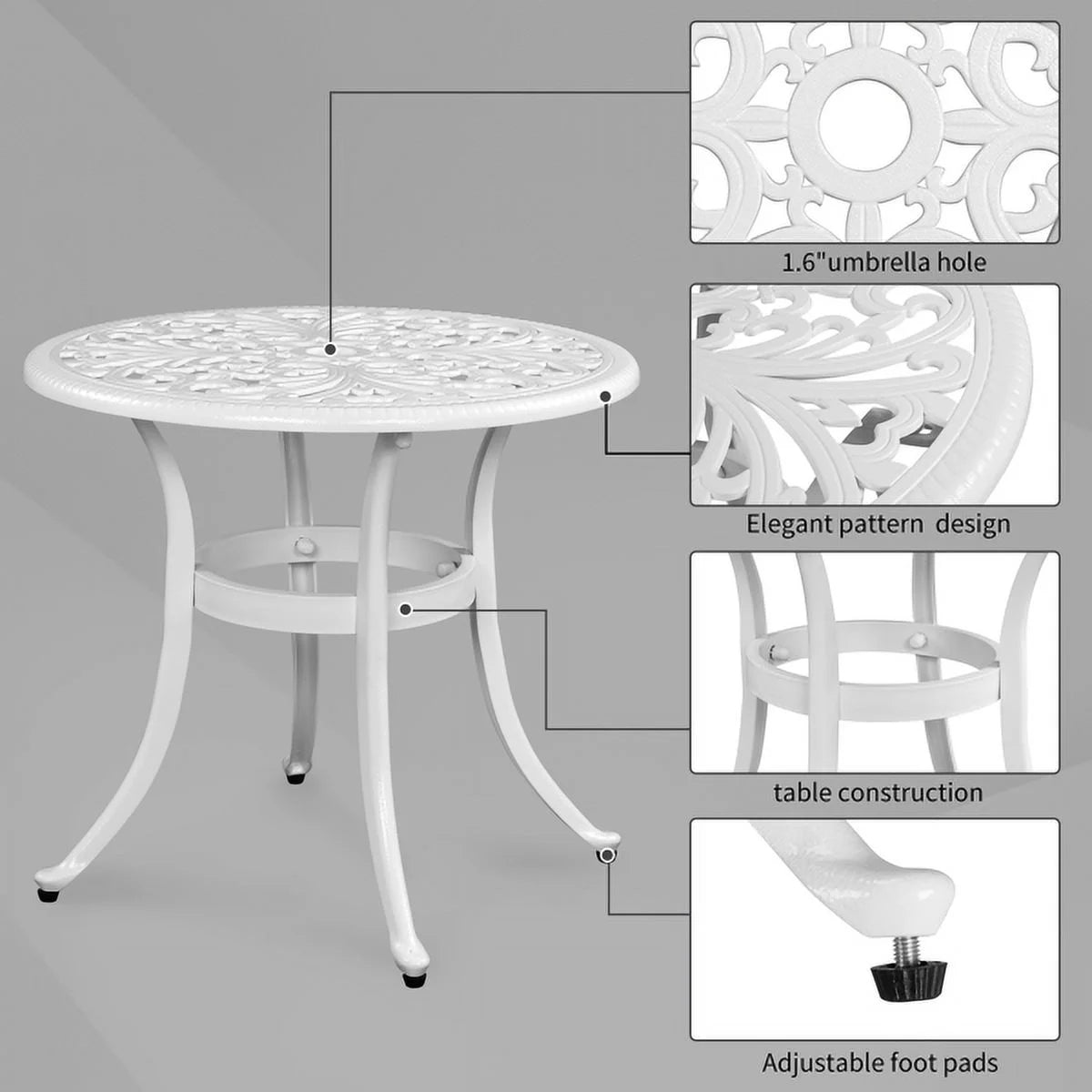 White Cast Aluminum Round Outdoor Table O717612