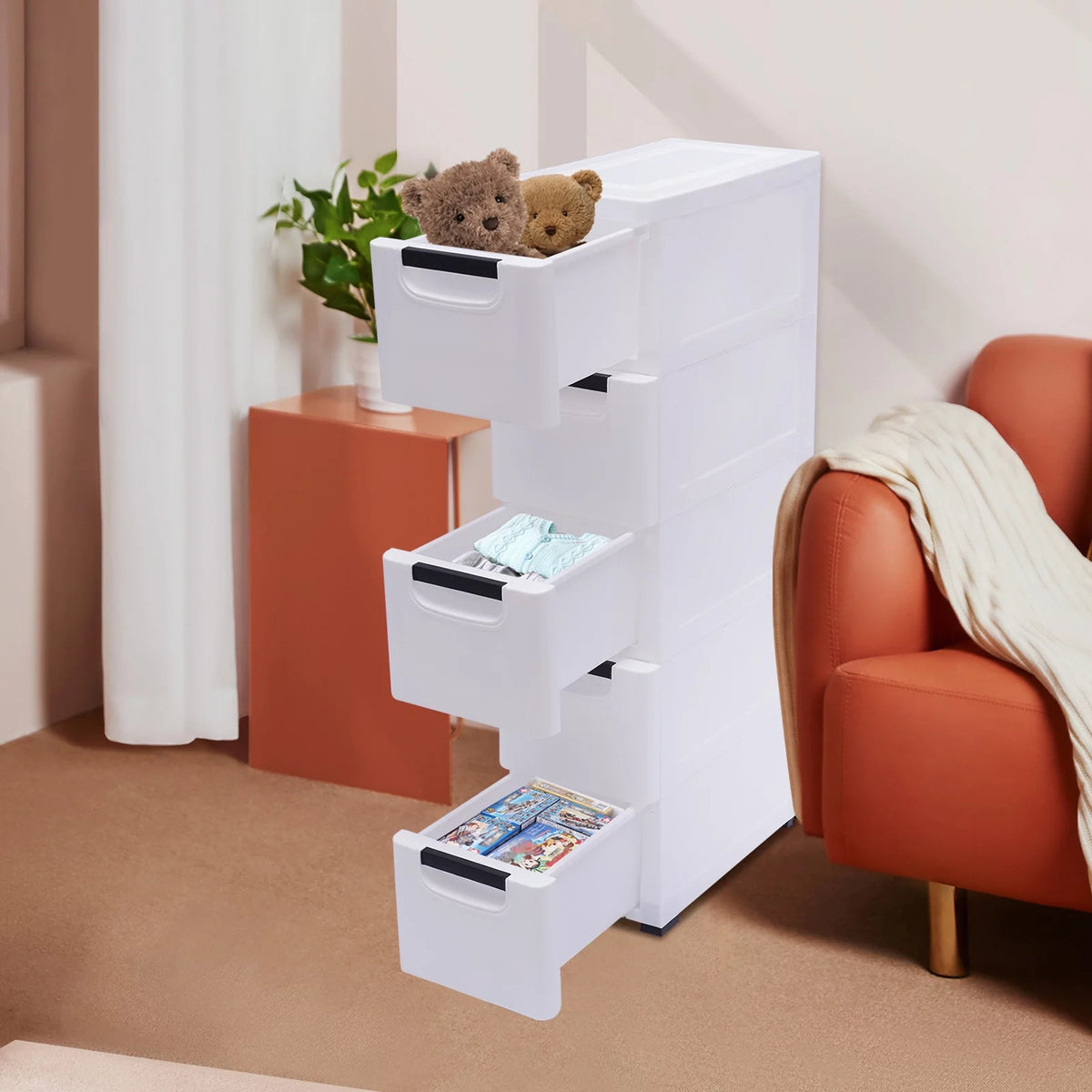 White 5 Drawer Plastic Dresser Storage Cabinet F324