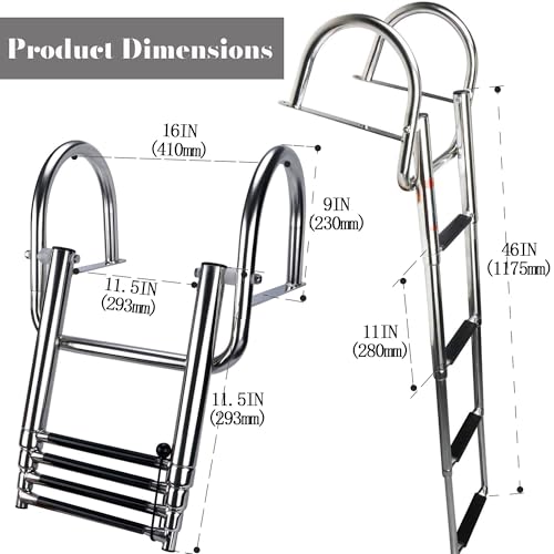 Heavy-Duty Stainless Steel Pontoon Boat Ladder with Handrails B734