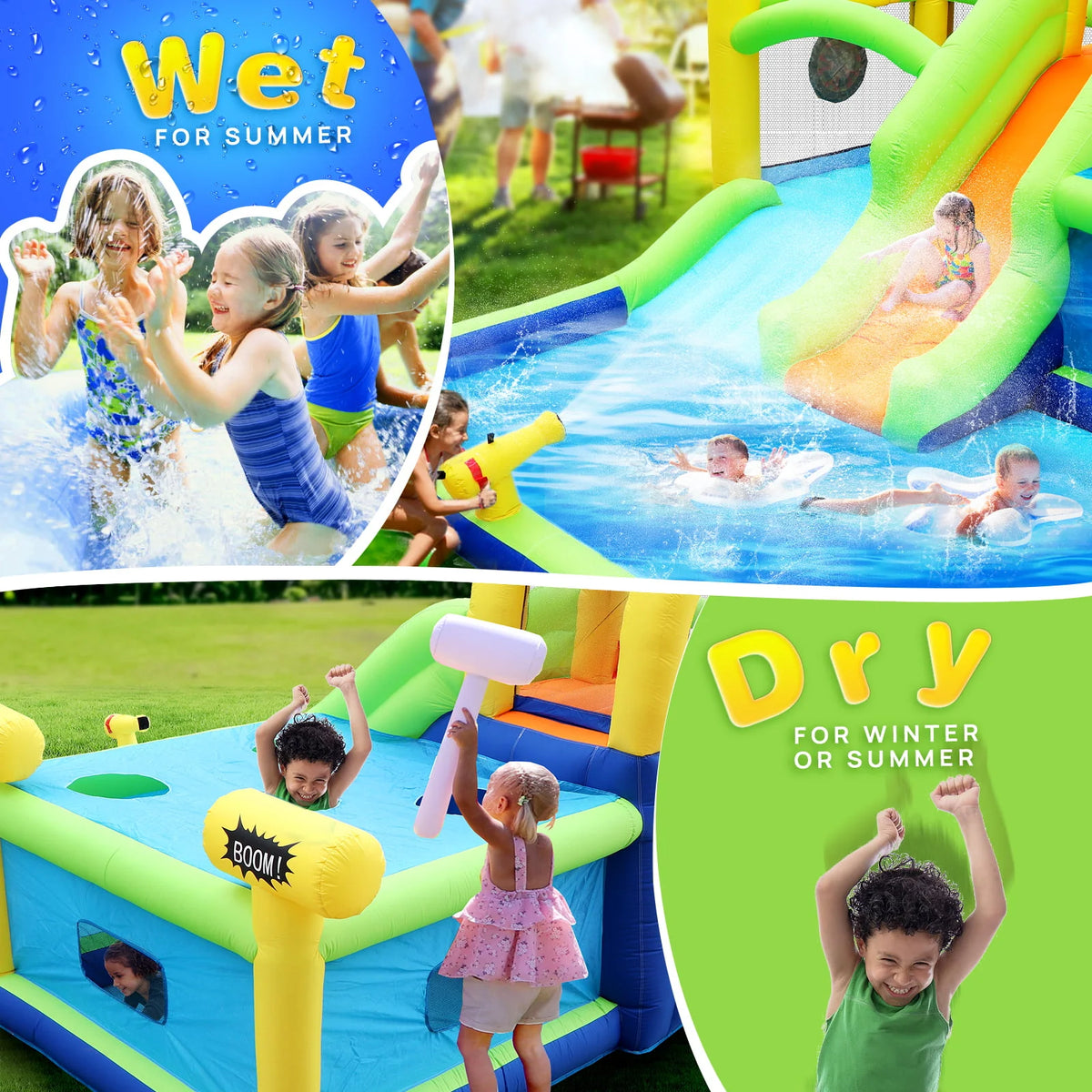 7 in 1 Inflatable Water Park with Slide Splash Pool O684345