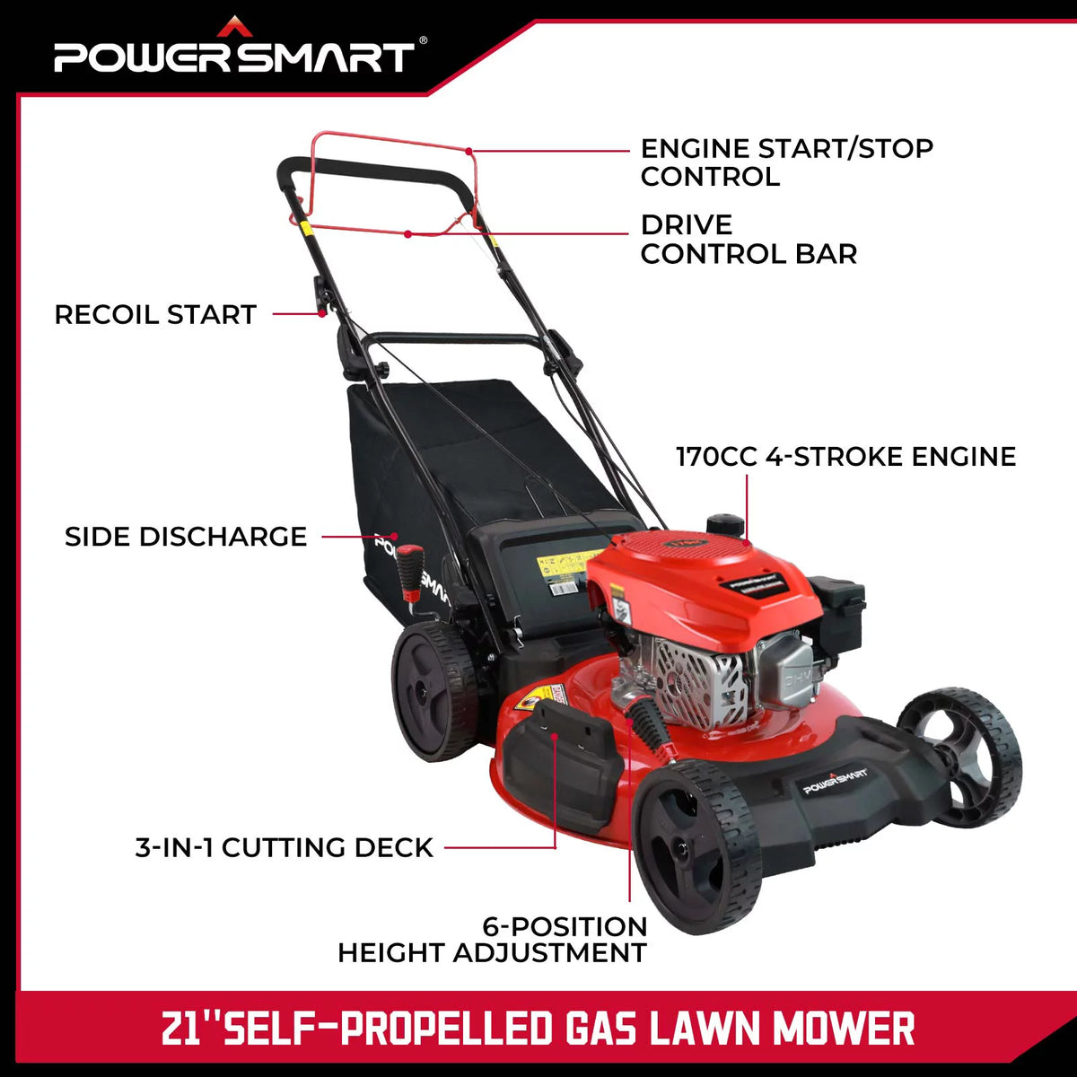 21-inch 3-in-1 Gas Self-Propelled Lawn Mower F2552