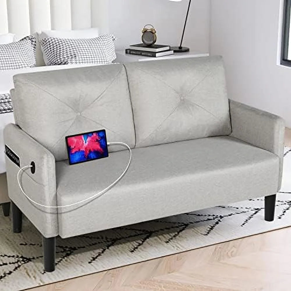Modern Fabric Loveseat Sofa with 2 USB Charging Ports P2268