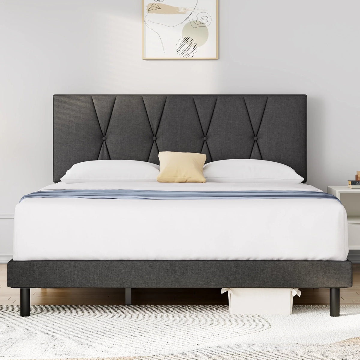 Queen Size Fabric Upholstered Platform Bed Frame T87214