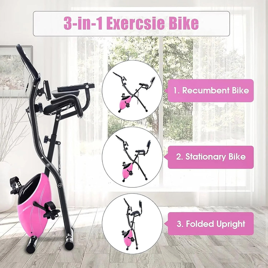 Foldable Magnetic Exercise Bike 300 lbs with Backrest R838