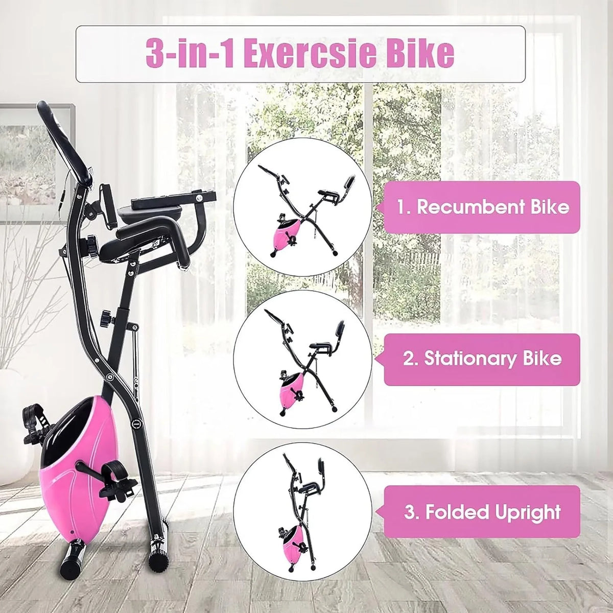 Foldable Magnetic Exercise Bike 300 lbs with Backrest R838