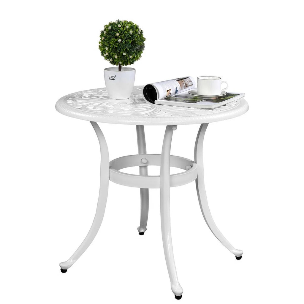 White Cast Aluminum Round Outdoor Table O717612