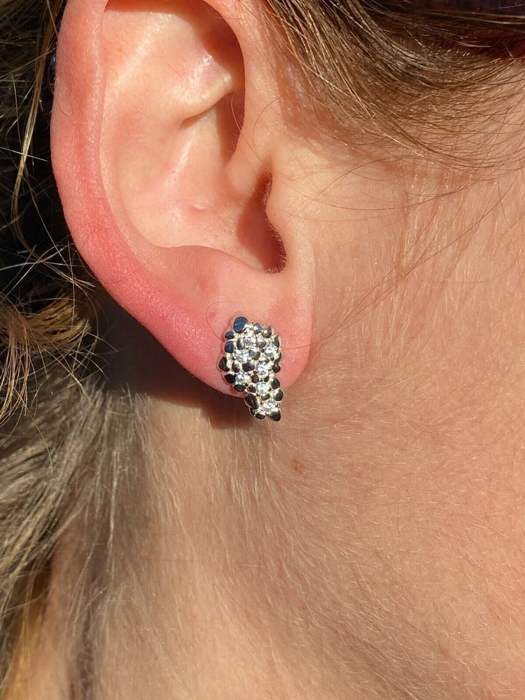 Mens 925 Sterling Silver CZ Stud Earrings T3183