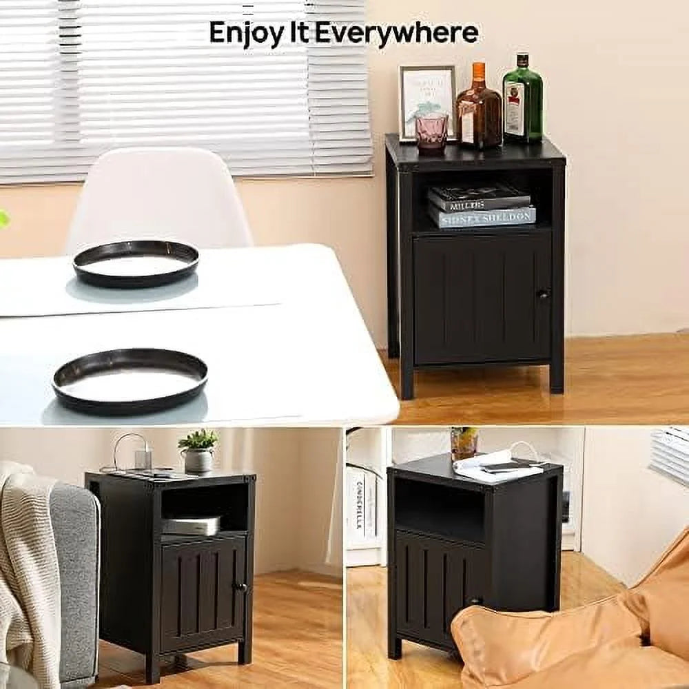 Nightstand with LED Lights and Charging Station Grey J583959