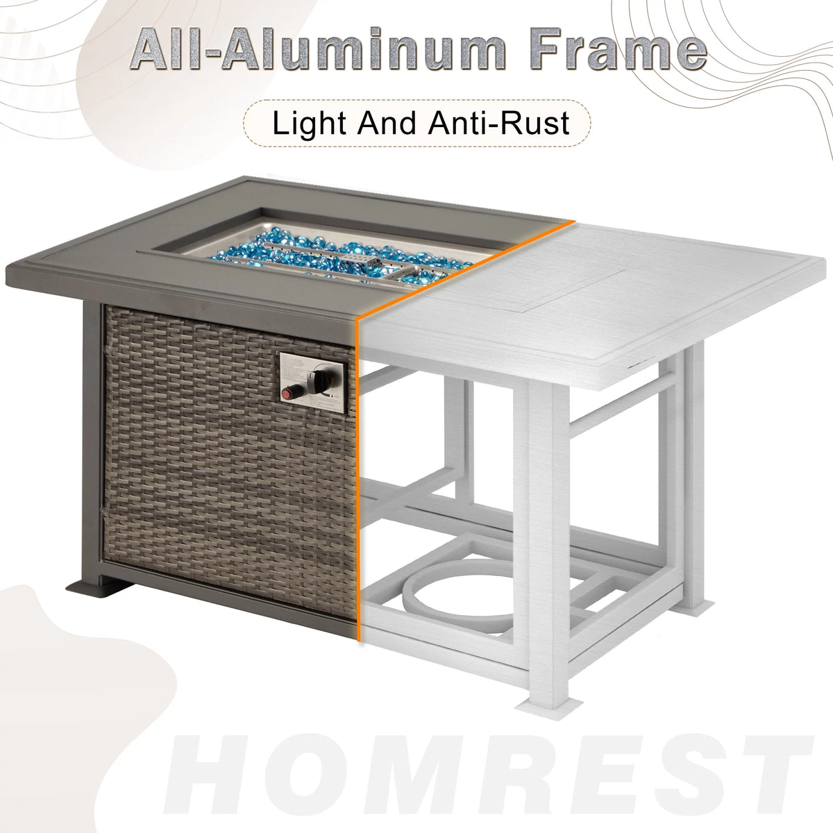 44" Propane Fire Pit Table with 2 Hidden Side Hooks, Dark Gray A368