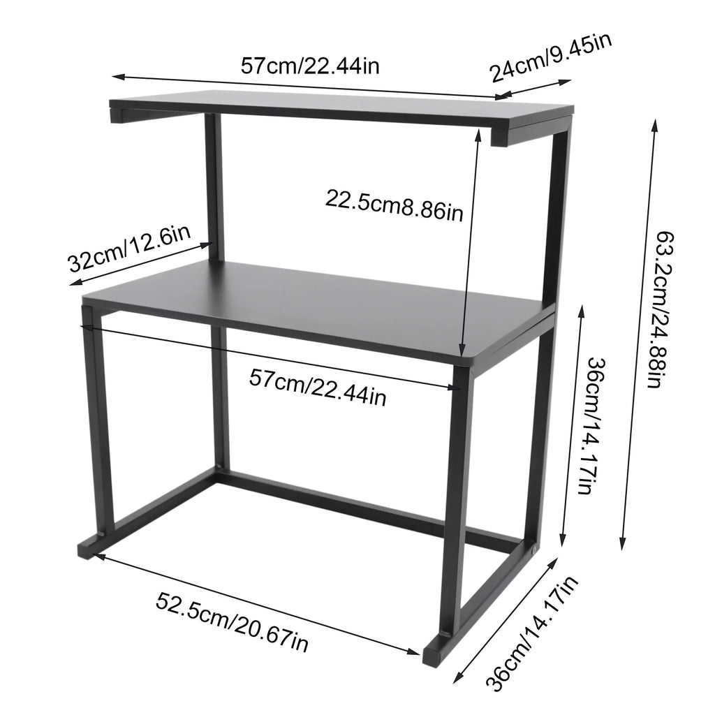 3-Tier Printer Stand Black Desk Shelves Q833336