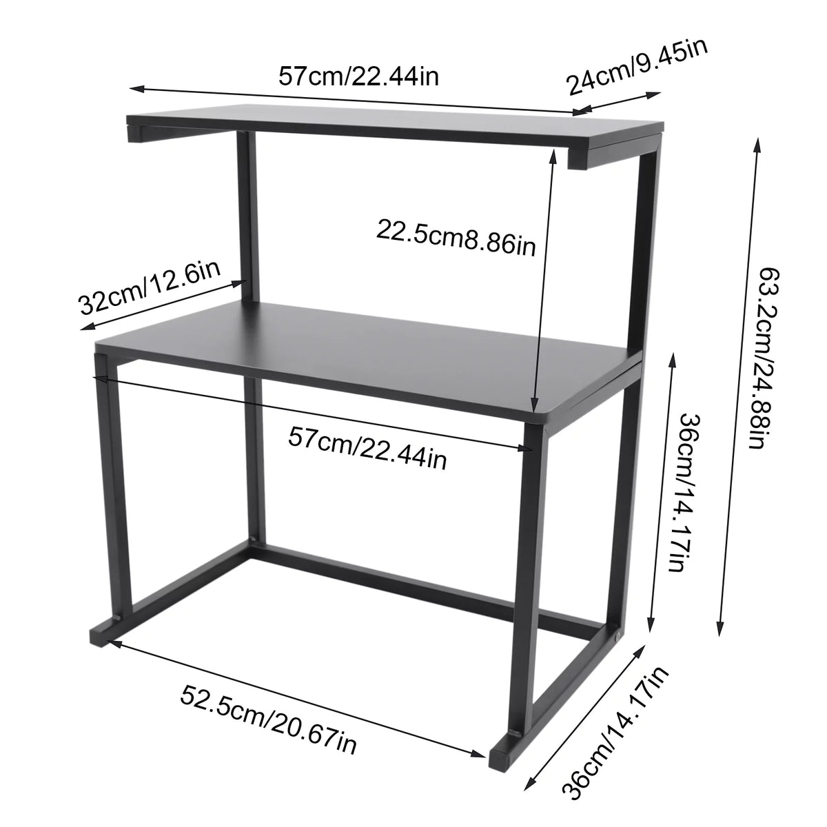 3-Tier Printer Stand Black Desk Shelves Q833336