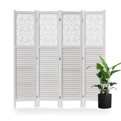 5.6 Ft Wood Carved Folding Room Divider 6 Panel Gray L5206