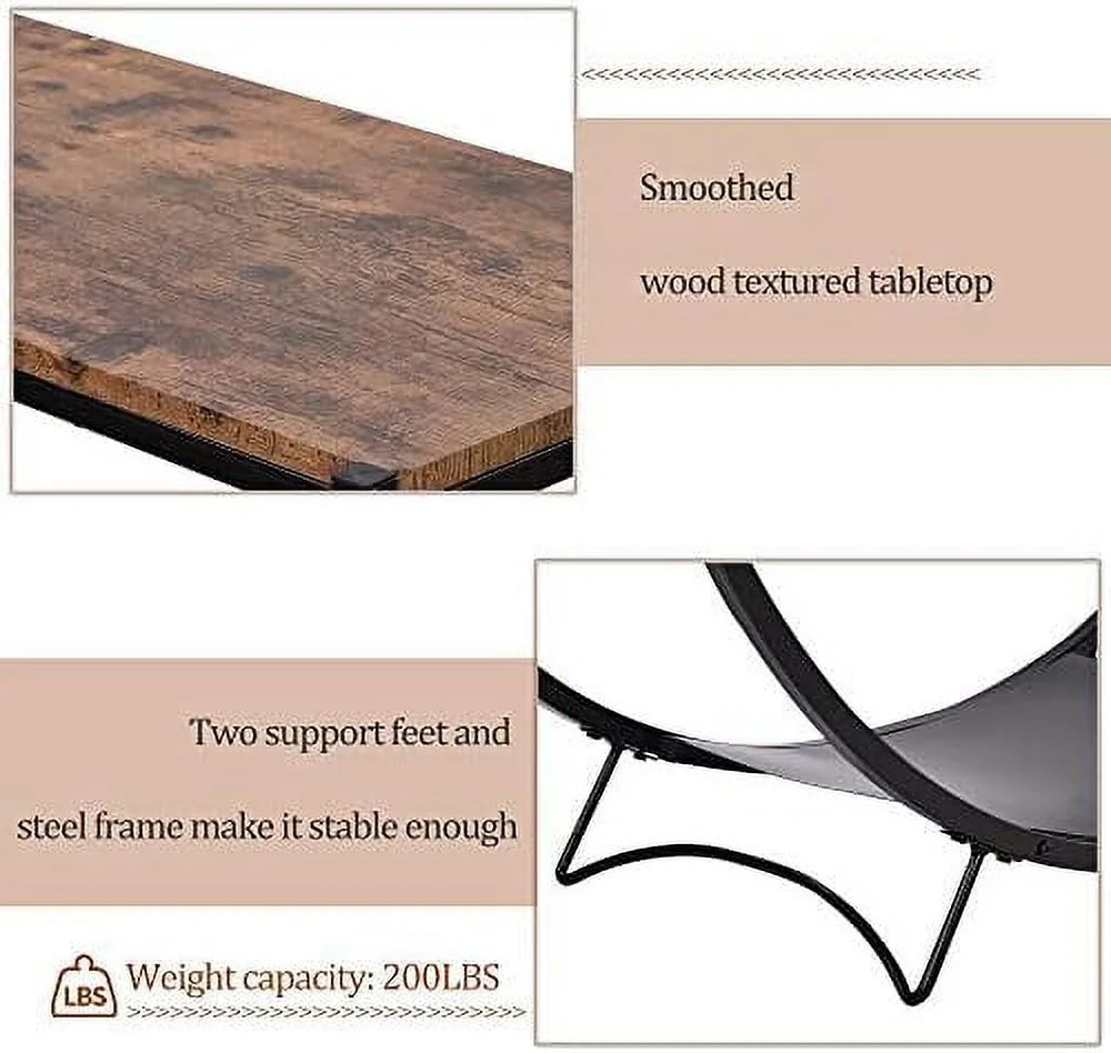 48" Demilune Shape Narrow Rustic Industrial Textured Metal Distressed Wood Console Table G63685