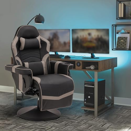 Black Grey Gaming Chair with Footrest and Massage K134118