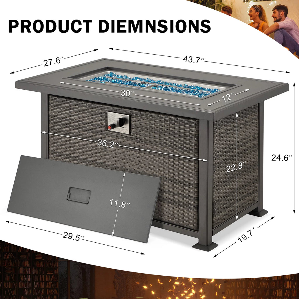 44" Propane Fire Pit Table with 2 Hidden Side Hooks, Dark Gray A368