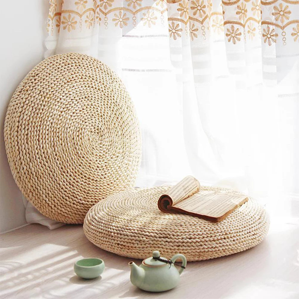 Round Straw Weave Floor Pillow X472