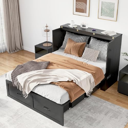 Full Size Black Wood Murphy Chest Bed with Drawer O962999