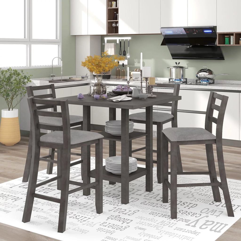 5-Piece Wooden Counter Height Dining Set with Padded Chairs C474433