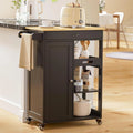 Black Kitchen Island Cart with Drawer and 3 Open Storage Shelves D727711