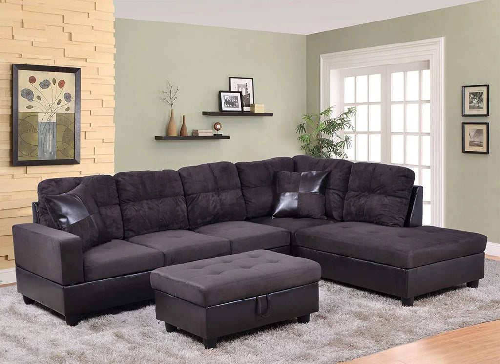 3 PCS L-Shaped Sectional Sofa Set with Storage Ottoman and Pillows Q804478