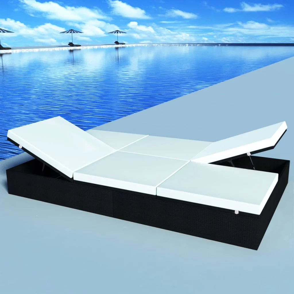 Double Chaise Lounge Chair 2-Person Poly Rattan Sun Lounger with Adjustable Cushion S682671