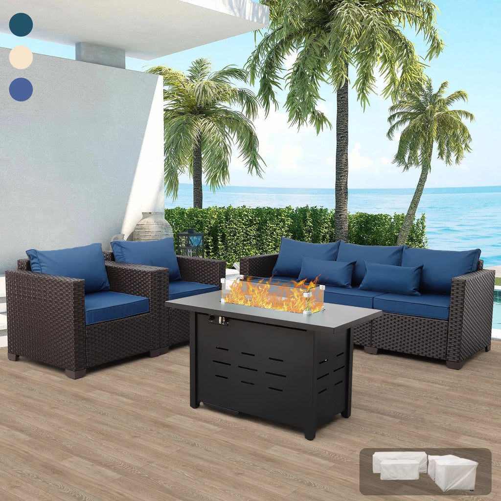 4-Piece Outdoor Wicker Furniture Set with Fire Pit Table D476
