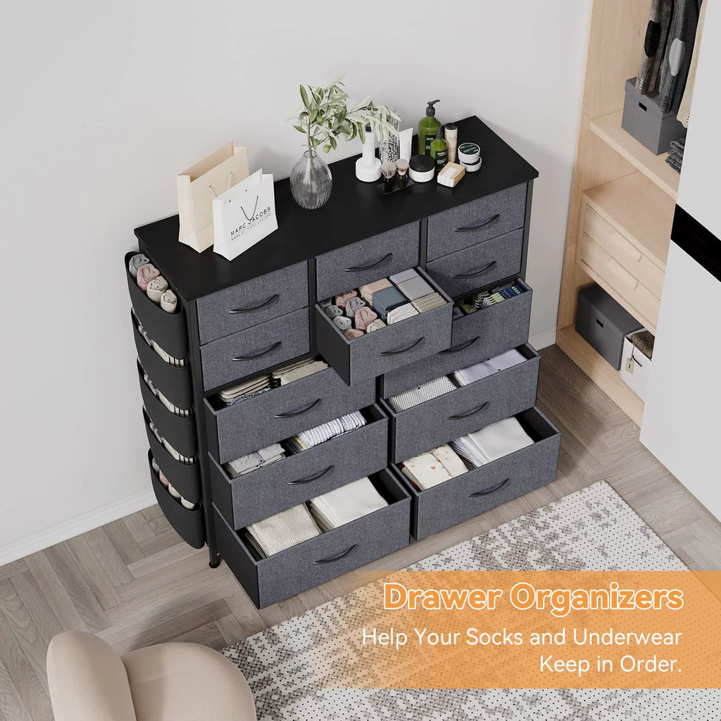 12 Drawer Fabric Dresser with Wood Tabletop B5452