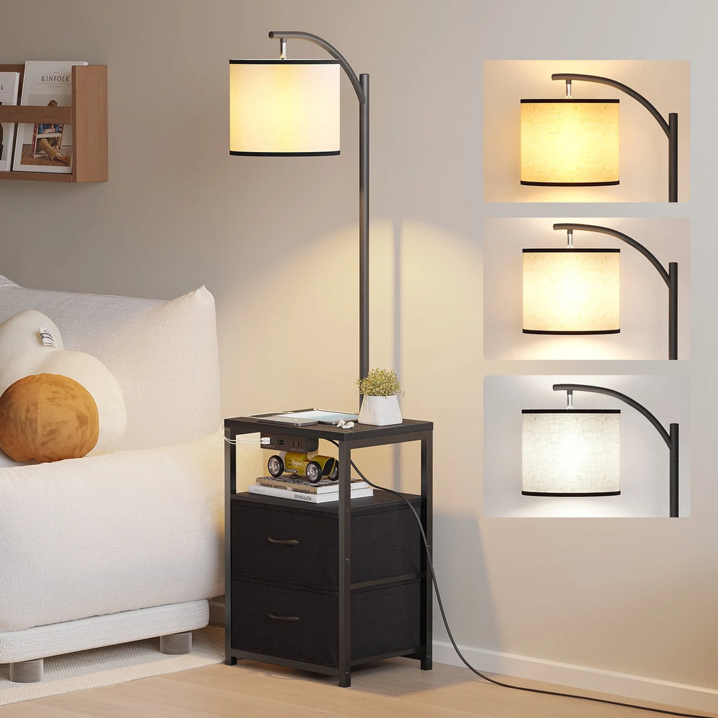 Black Floor Lamp with Table and 2 Drawers Y1456