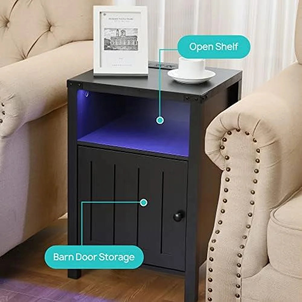 Nightstand with LED Lights and Charging Station Grey J583959