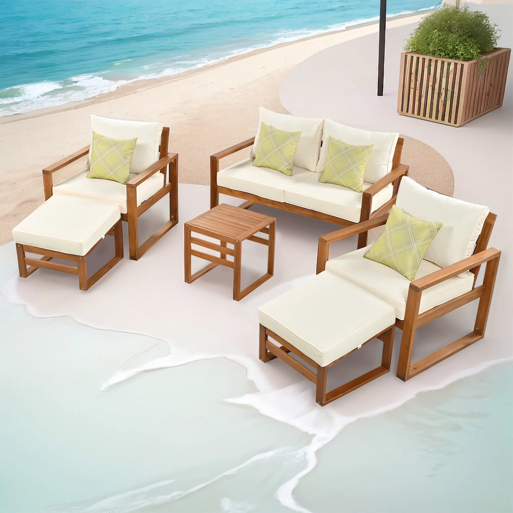 6-Piece Outdoor Patio Conversation Set with Ottomans and Cushions U70364