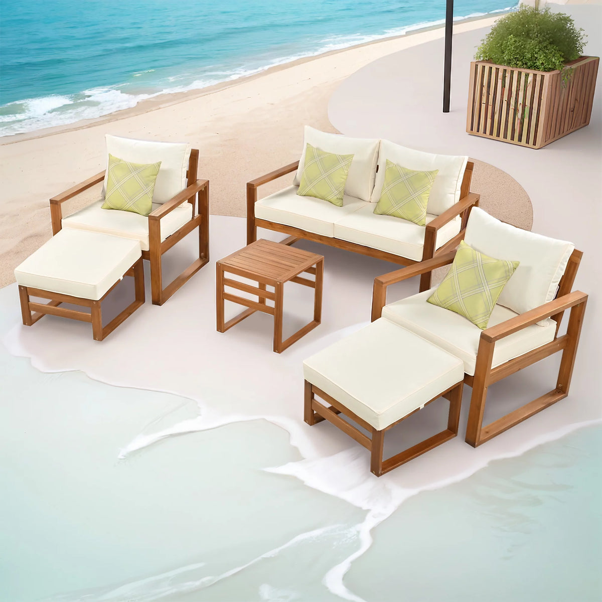 6-Piece Outdoor Patio Conversation Set with Ottomans and Cushions U70364