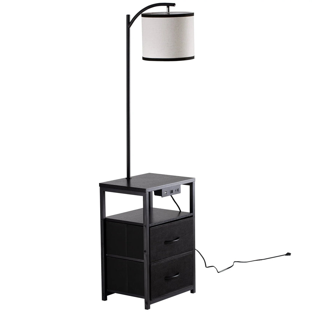 Black Floor Lamp with Table and 2 Drawers Y1456