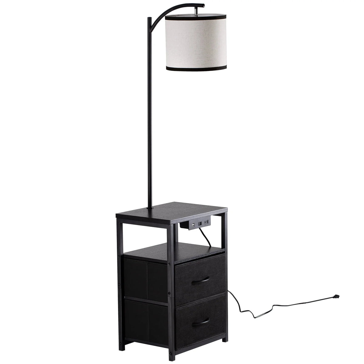 Black Floor Lamp with Table and 2 Drawers Y1456