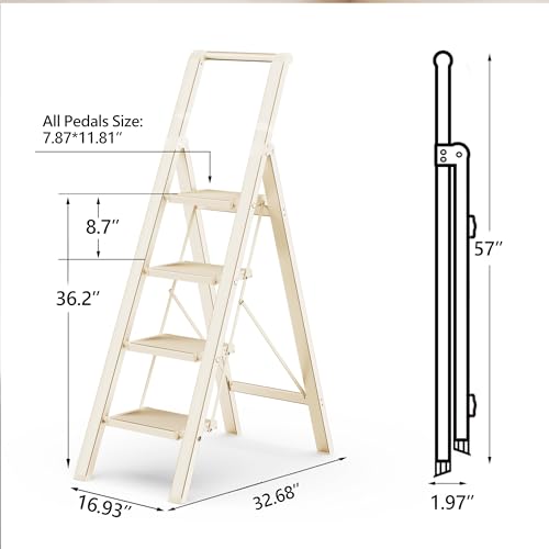 2 Step Ladder Portable Folding Step Stool with Anti-Slip Pedal, White, 300lbs U186
