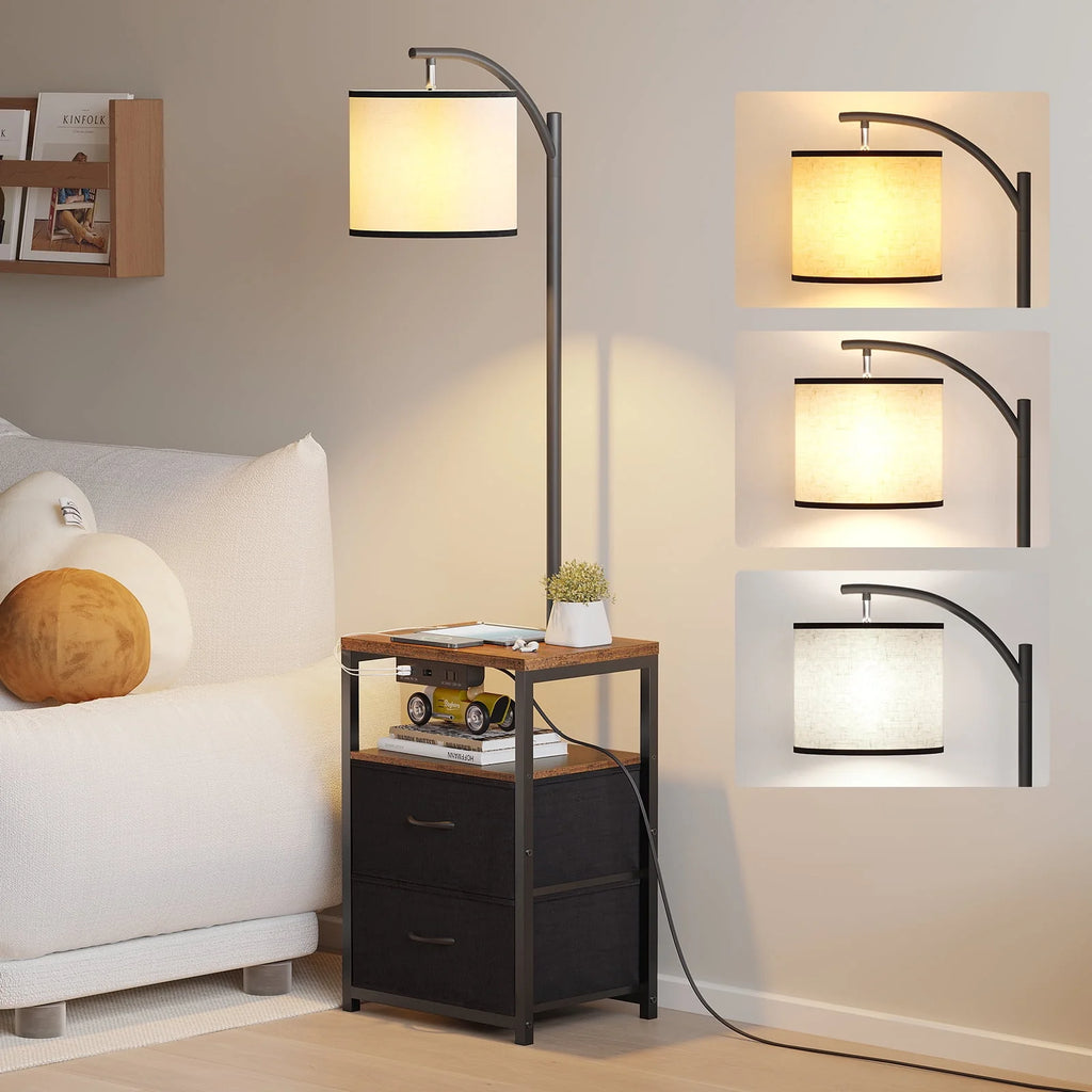 Black Floor Lamp with Table and 2 Drawers Y1456