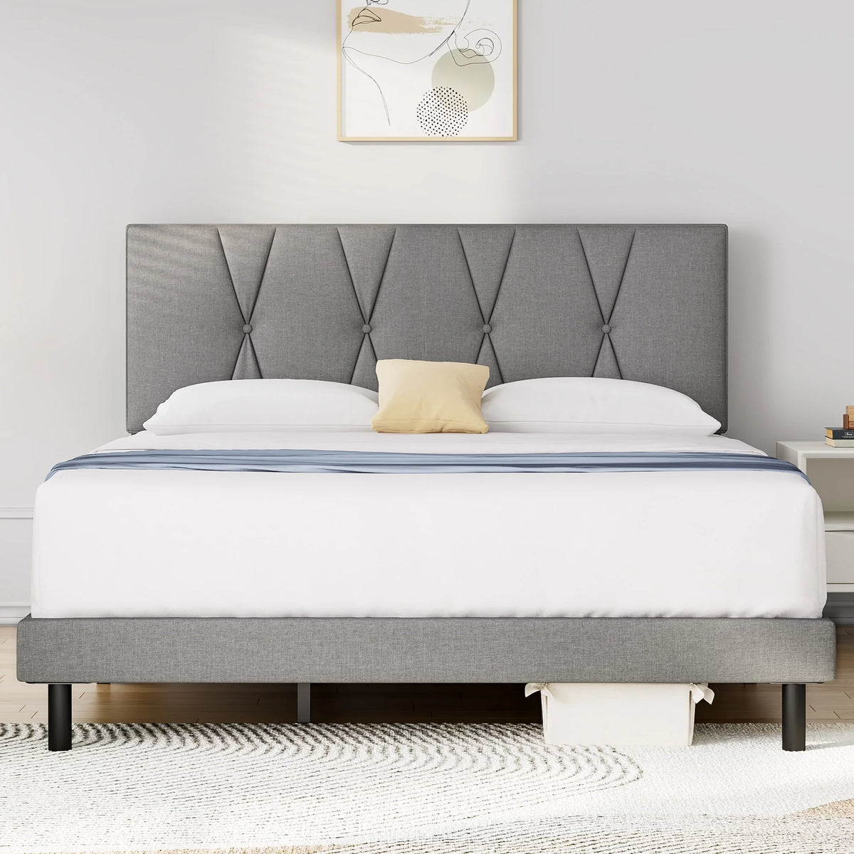 Queen Size Fabric Upholstered Platform Bed Frame T87214