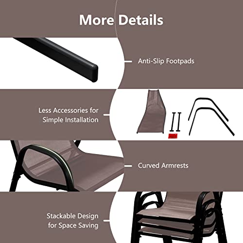 Set of 4 Stackable Patio Dining Chairs with Armrests W636