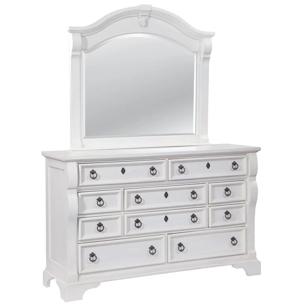 Antique White Dresser and Mirror X594