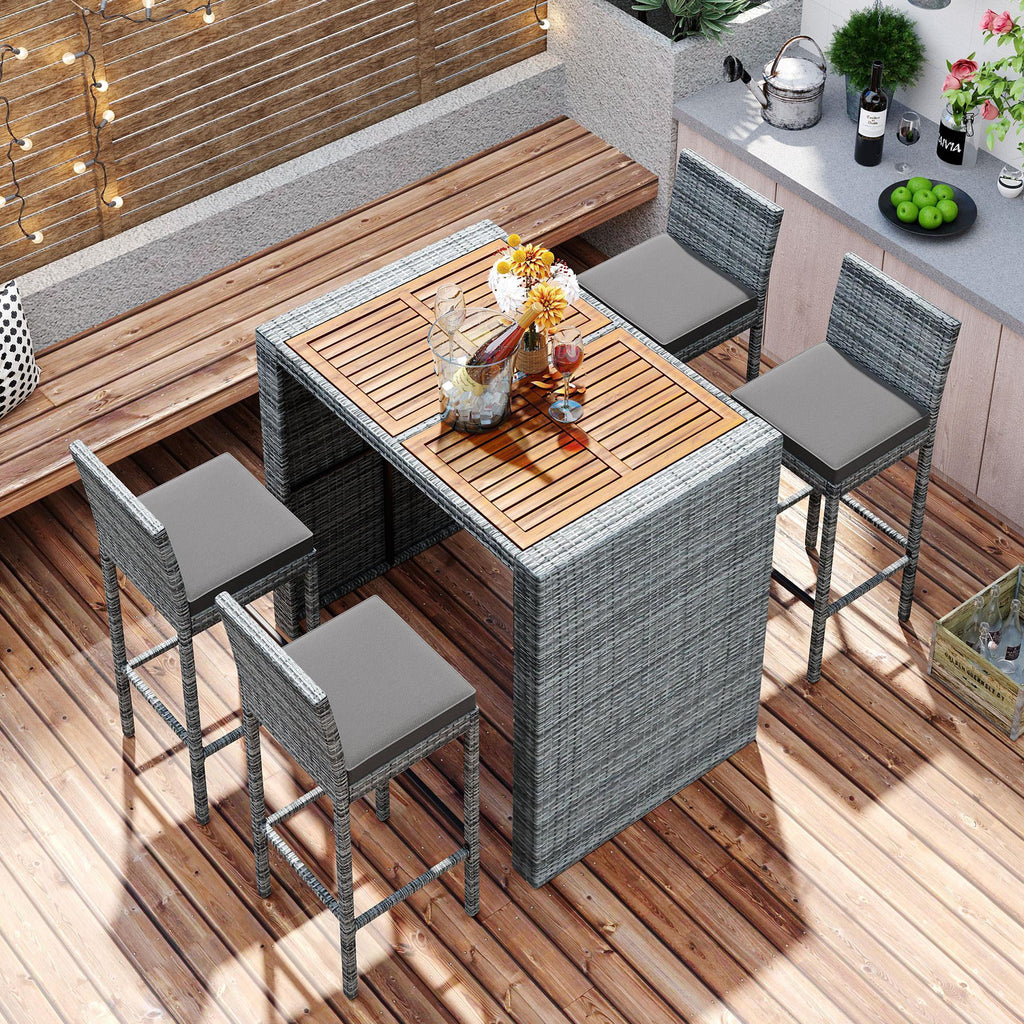 5-pieces Outdoor Patio Wicker Bar Set L267827