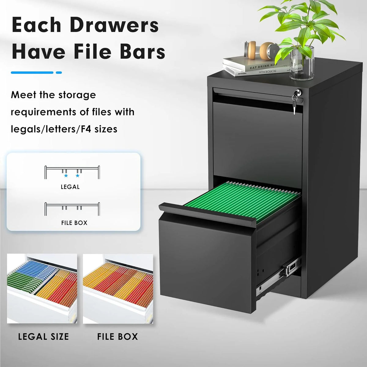 2 Drawer Metal Vertical File Cabinet with Lock F23174