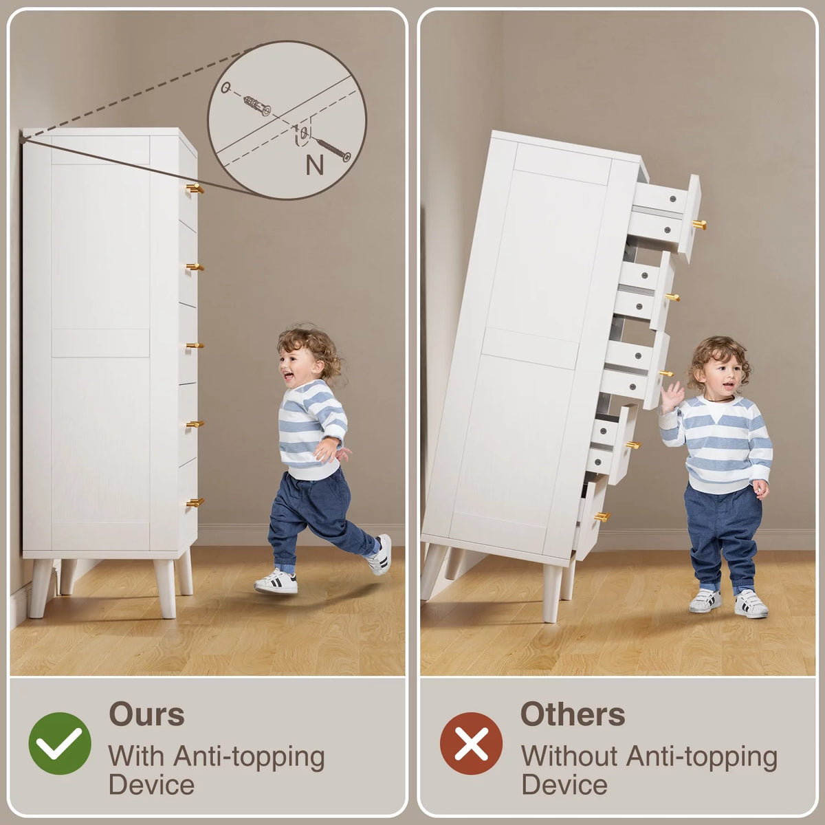White 5 Drawer Dresser with Metal Handles X28952