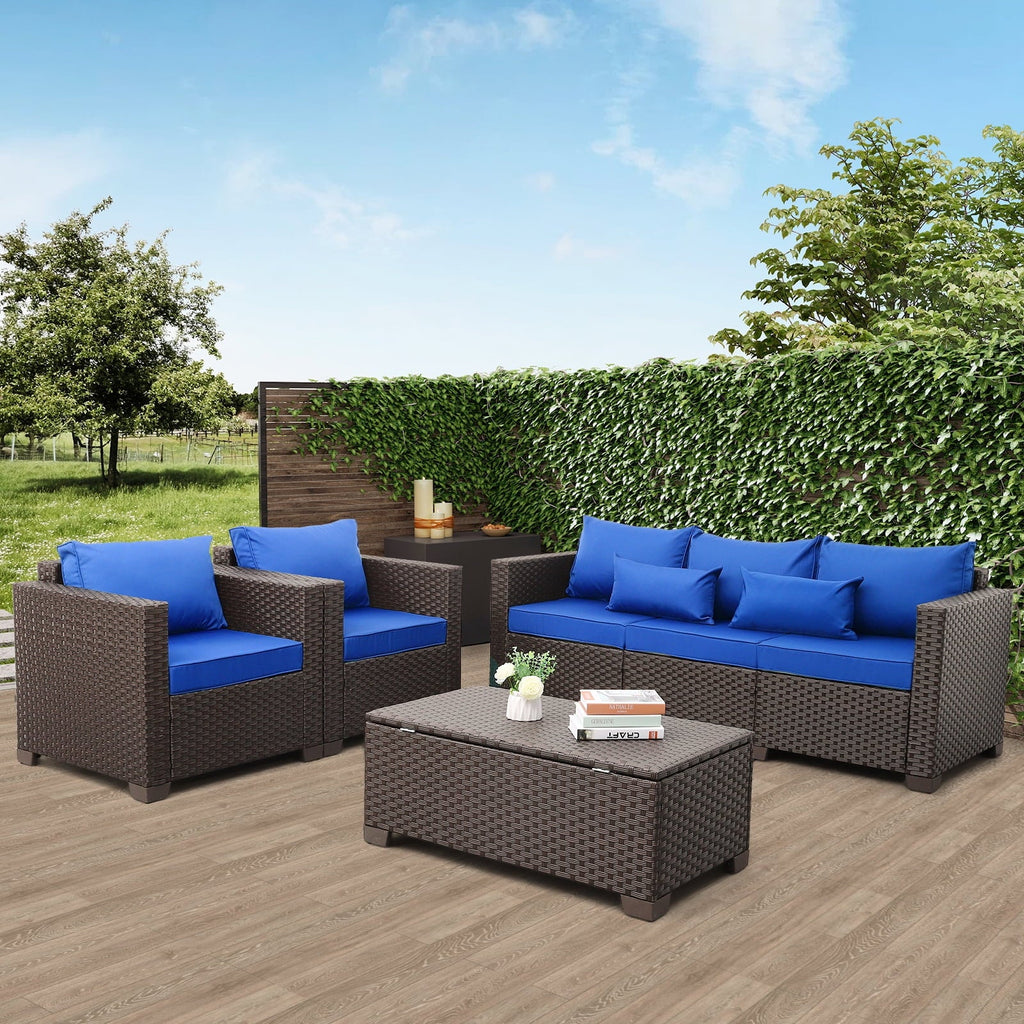4-Piece Outdoor Wicker Furniture Set with Fire Pit Table D476