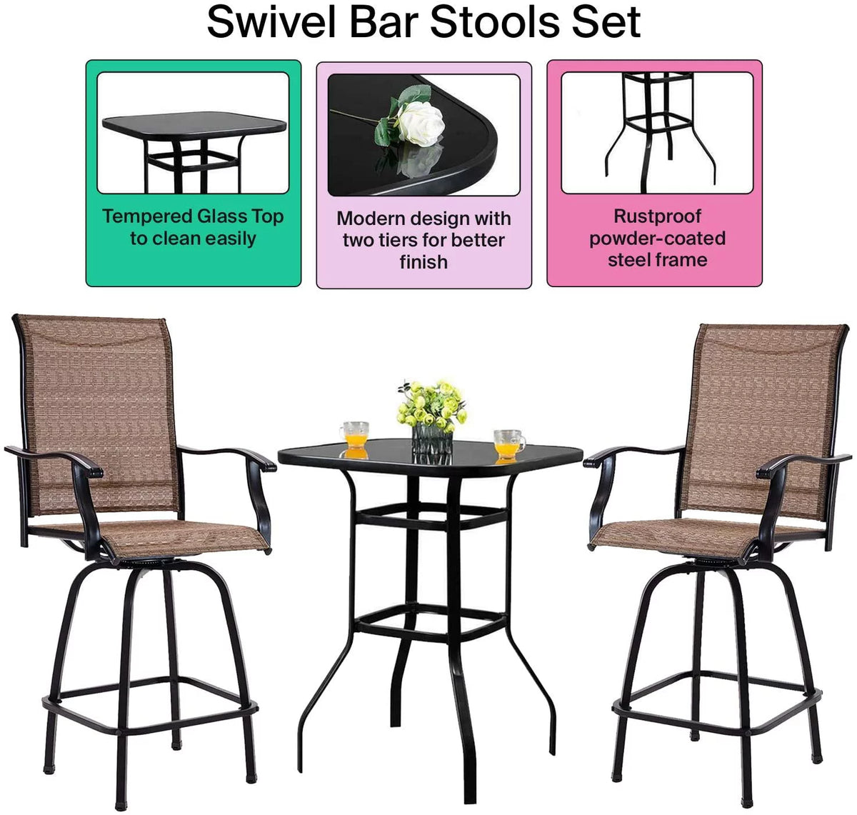 3 Piece Swivel Stools Set with Dining Chairs and Cafe Table S649456