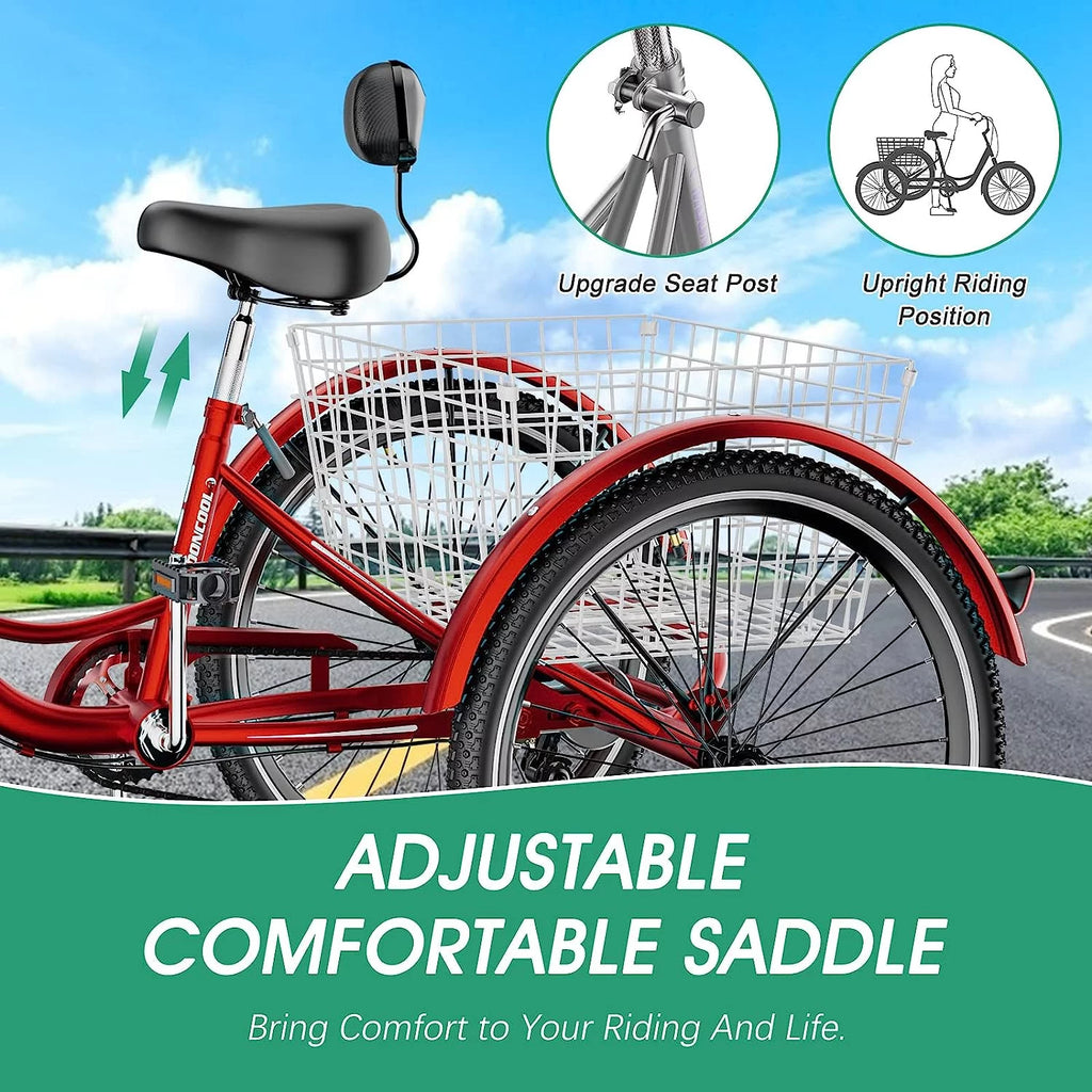 24 inch 7 Speed Adult Tricycle with Shopping Basket Q782