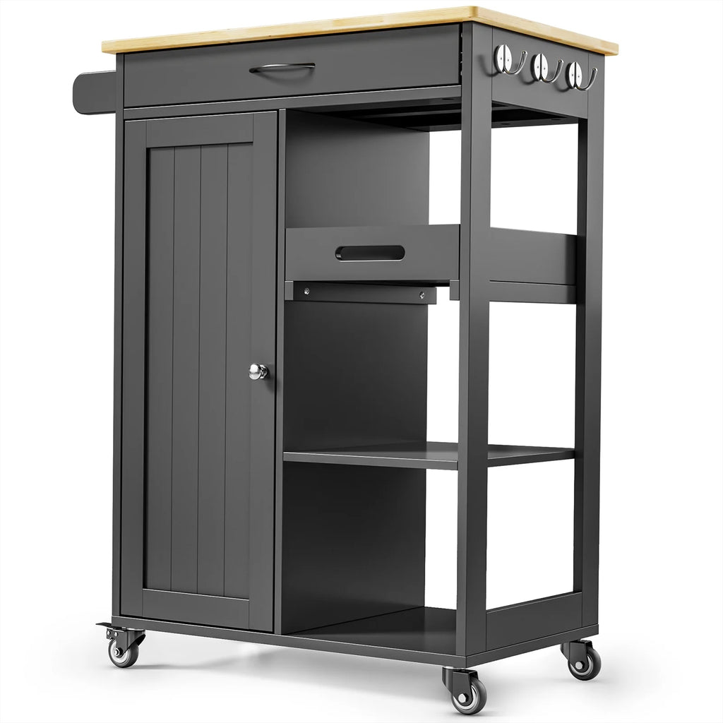 Black Kitchen Island Cart with Drawer and 3 Open Storage Shelves D727711