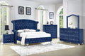 5Pc King Size Bed Dresser Mirror Nightstand Set Blue Velvet B73969