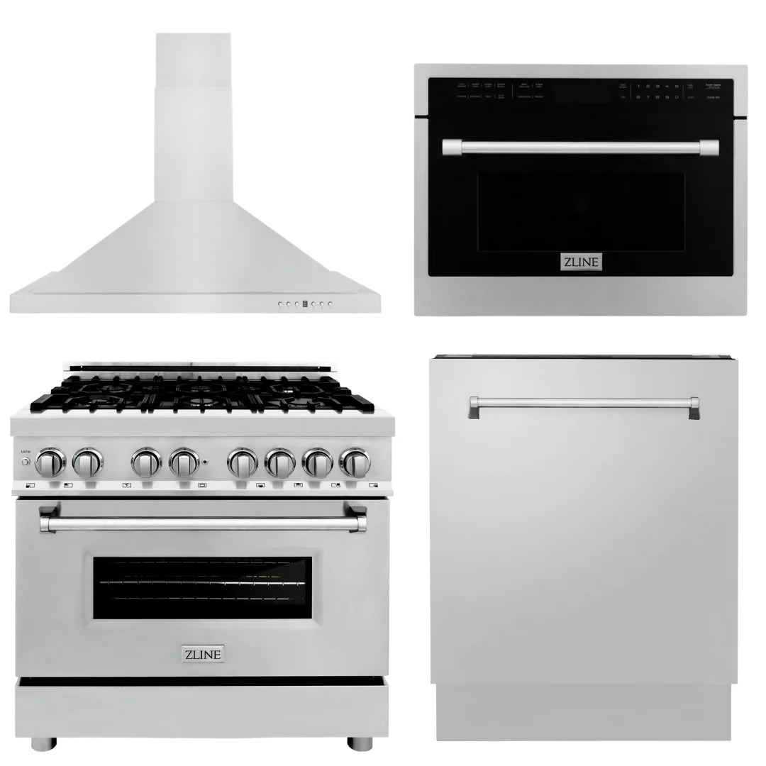 36 in. Dual Fuel Range, Range Hood, Microwave Oven, Dishwasher P160695