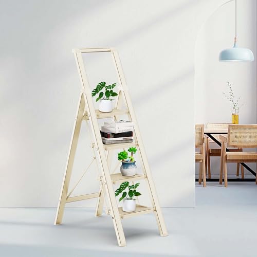 2 Step Ladder Portable Folding Step Stool with Anti-Slip Pedal, White, 300lbs U186