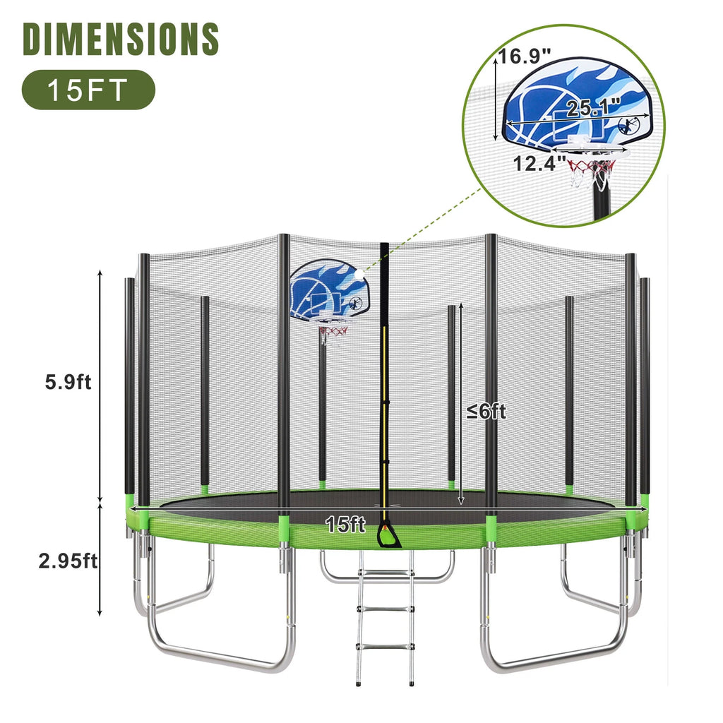 14FT Trampoline with Basketball Hoop and Safety Net W312207