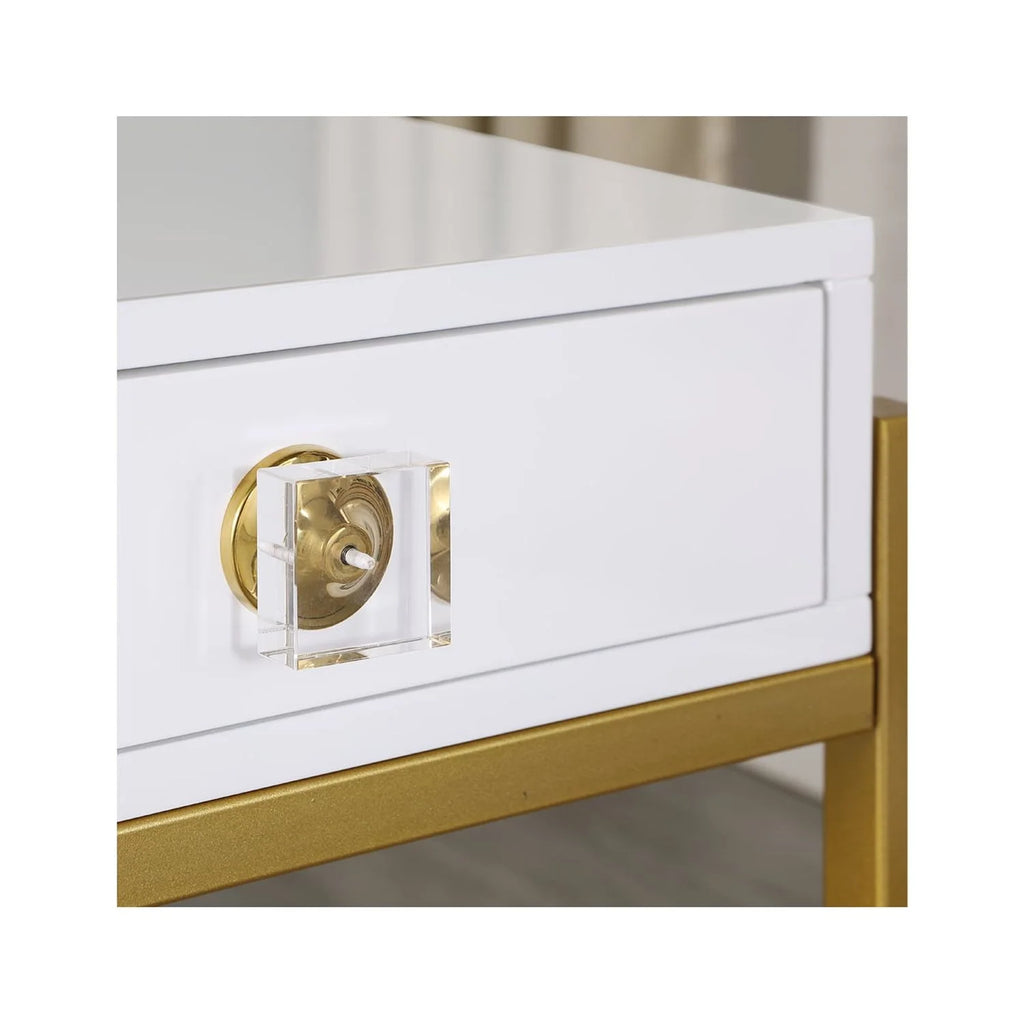 White Lacquered Computer Desk with Gold Frame Q8582